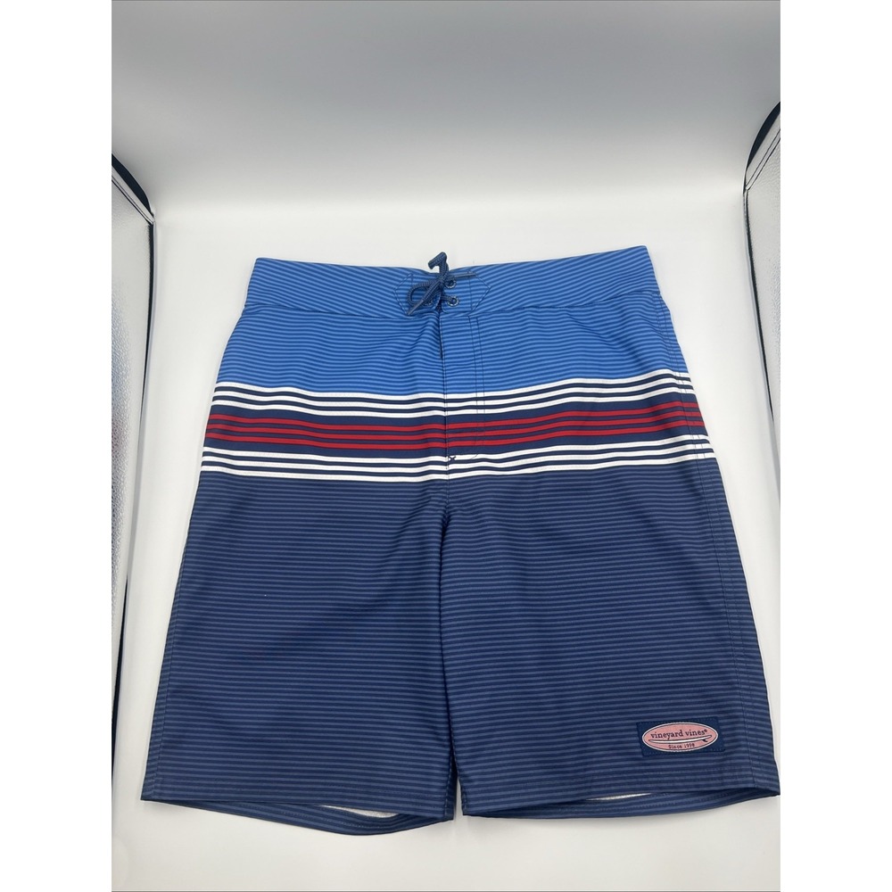 Vineyard Vines Blue Navy Red Striped Kids Swim Trunks